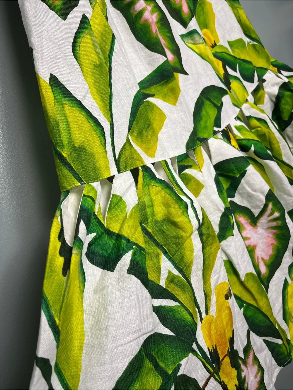 Farm Rio Off White Summer Foliage Strapless Midi Dress Linen Women’s Size M